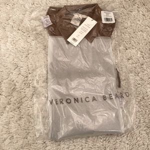 NWT Veronica Beard suede brown / camel slate dickey w fringe, OS